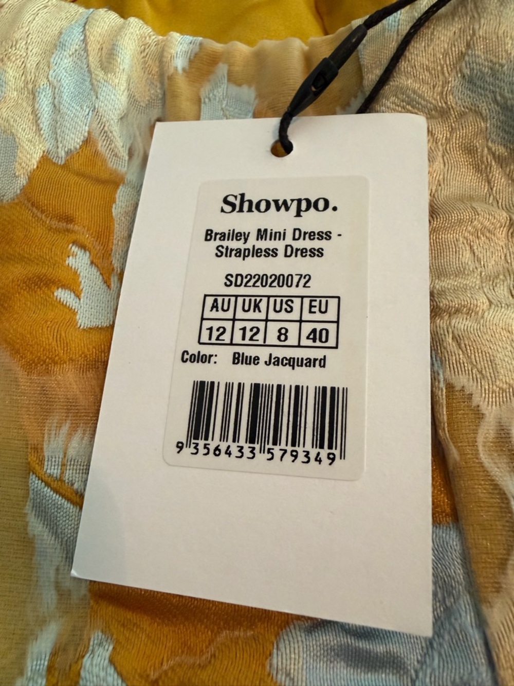 Showpo Strapless Floral Jacquard Mini Dress in Yellow and Light Blue - Picture 6 of 6